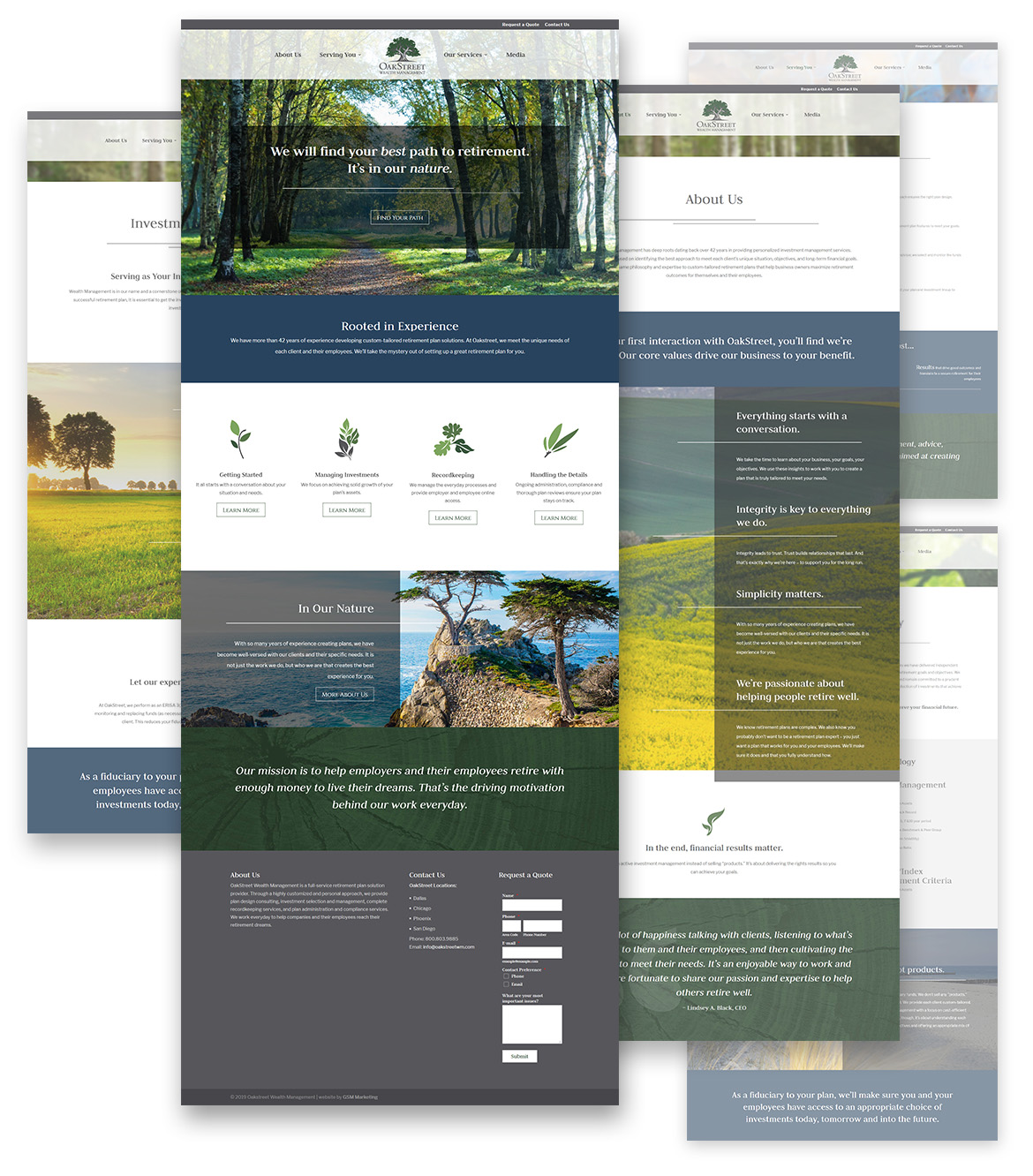 Flat composition showcasing full Oakstreet webpage designs
