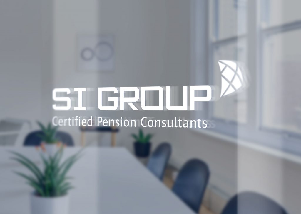 White S.I. Group logo decal on an office window