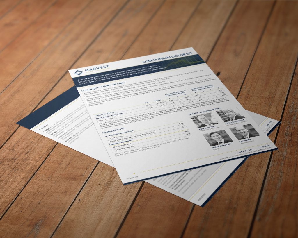 Two harvest fact sheets laid out on a table
