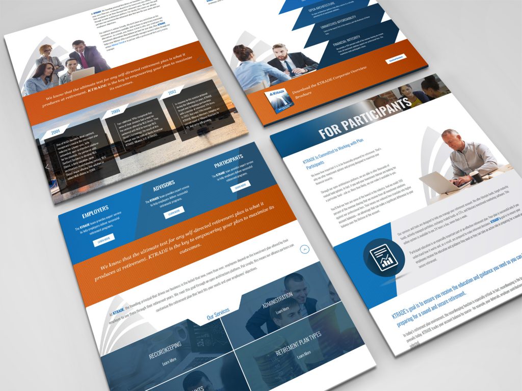 Four screen captures of the KTrade website design