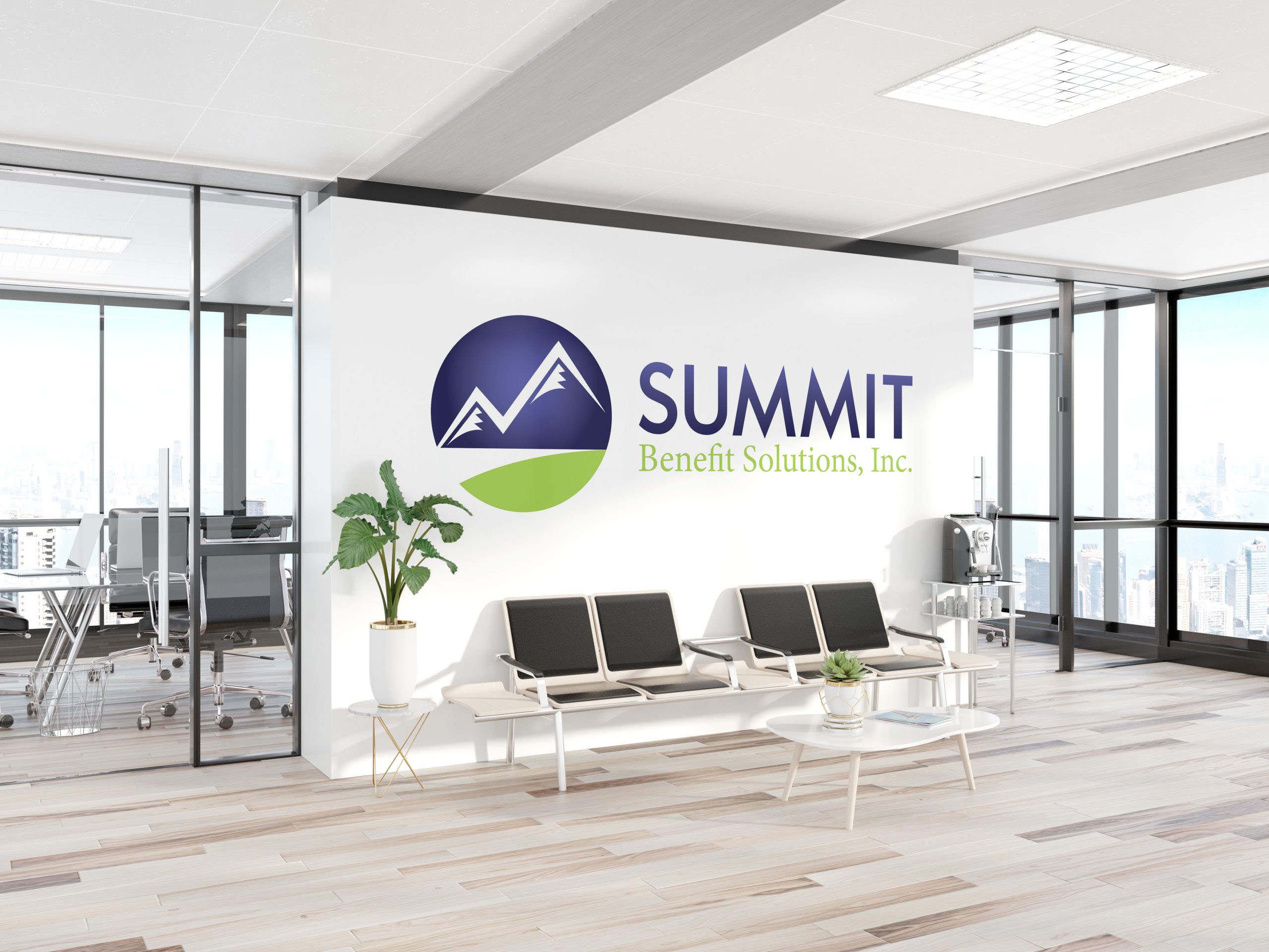 Summit logo decal decorating a large office wall