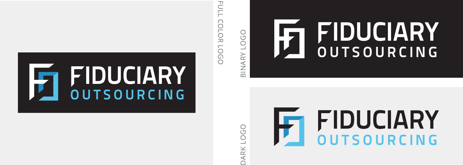 Fiduciary Outsourcing logo set, including official full color, dark color, and binary color versions.