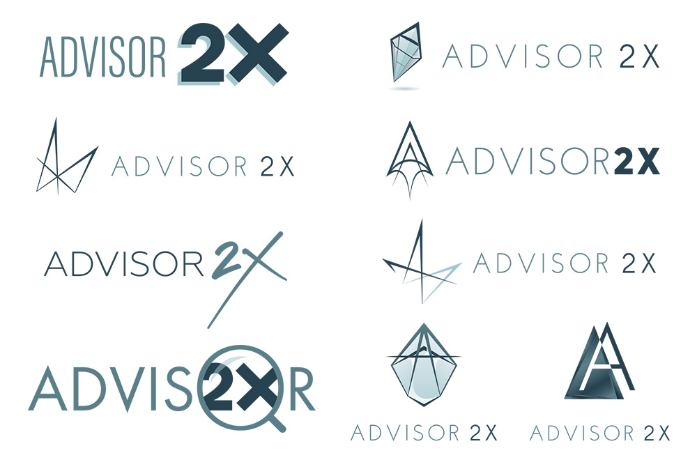 Advisor2X logo design round 1: 9 original logo concepts proposed to the client