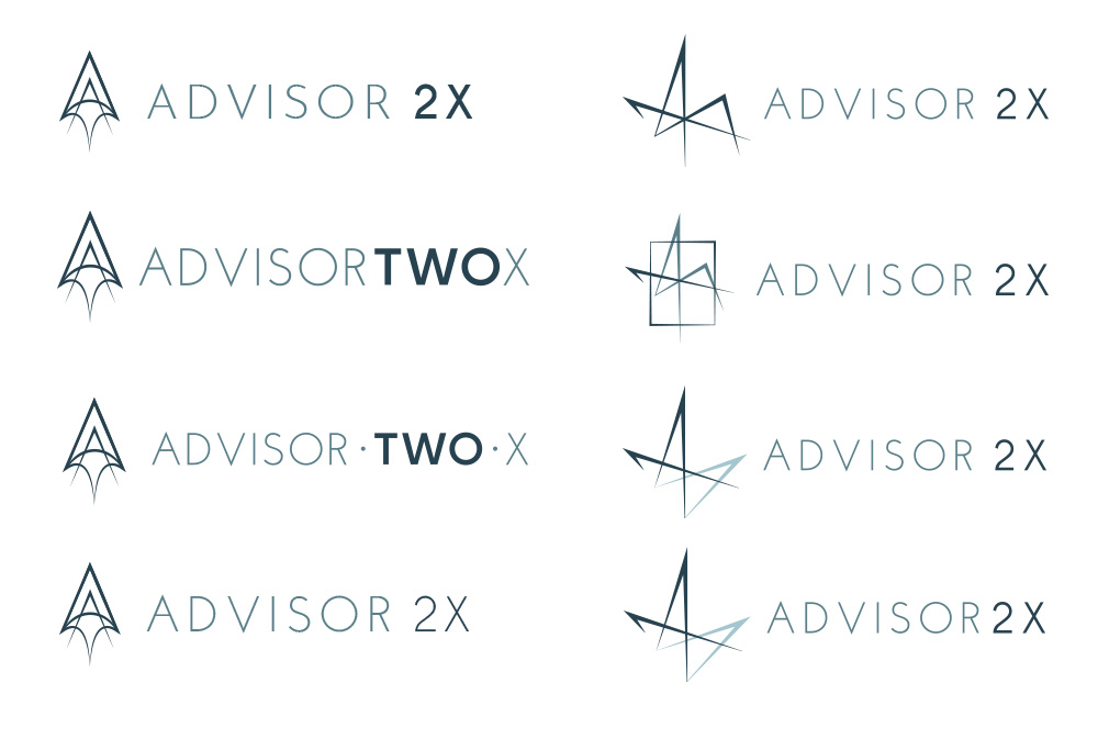 Advisor2X logo design project round 2: 8 new logos created based on the client's favorite ideas from round 1