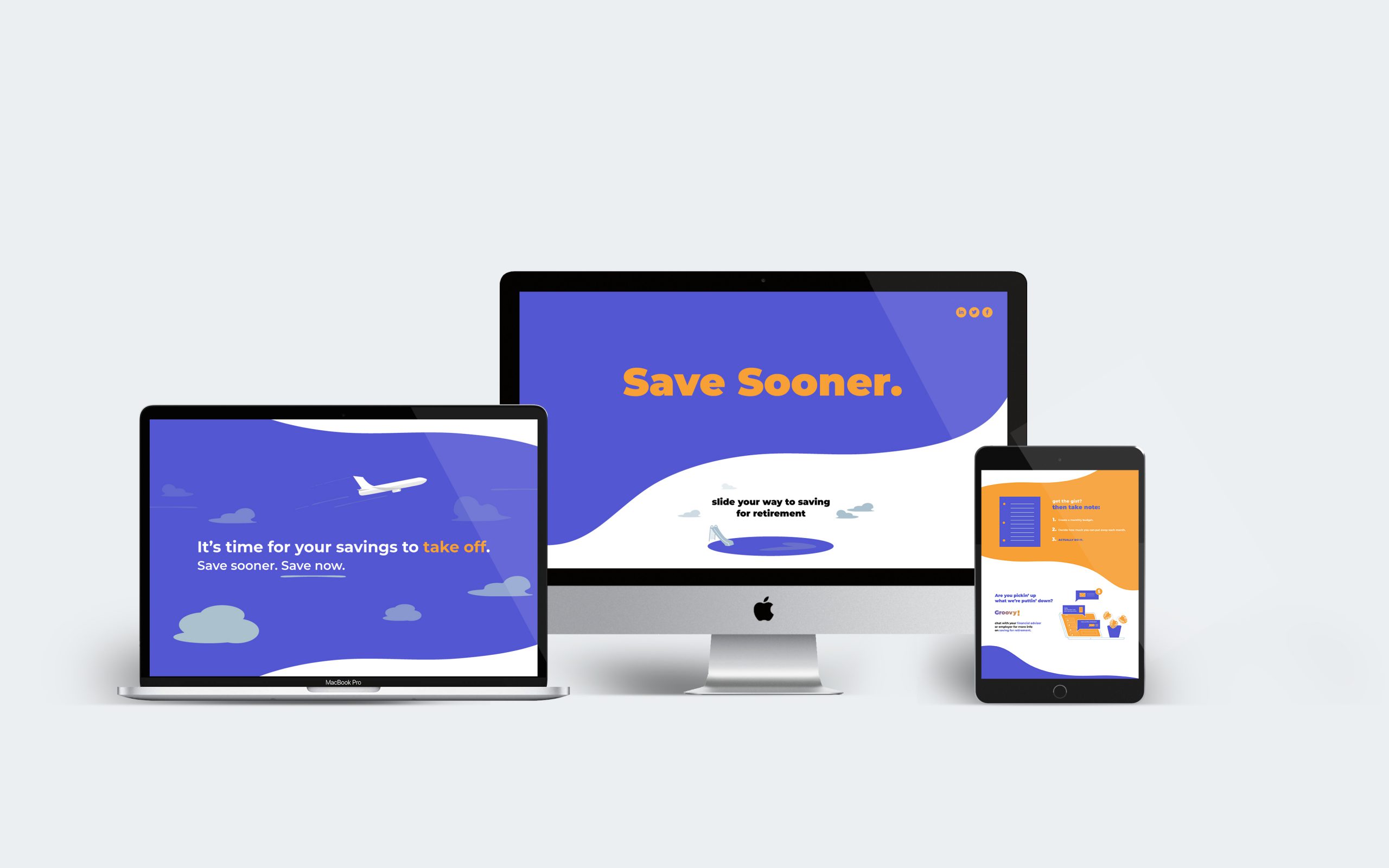Save Sooner web design displayed across a desktop monitor, a laptop, and a tablet