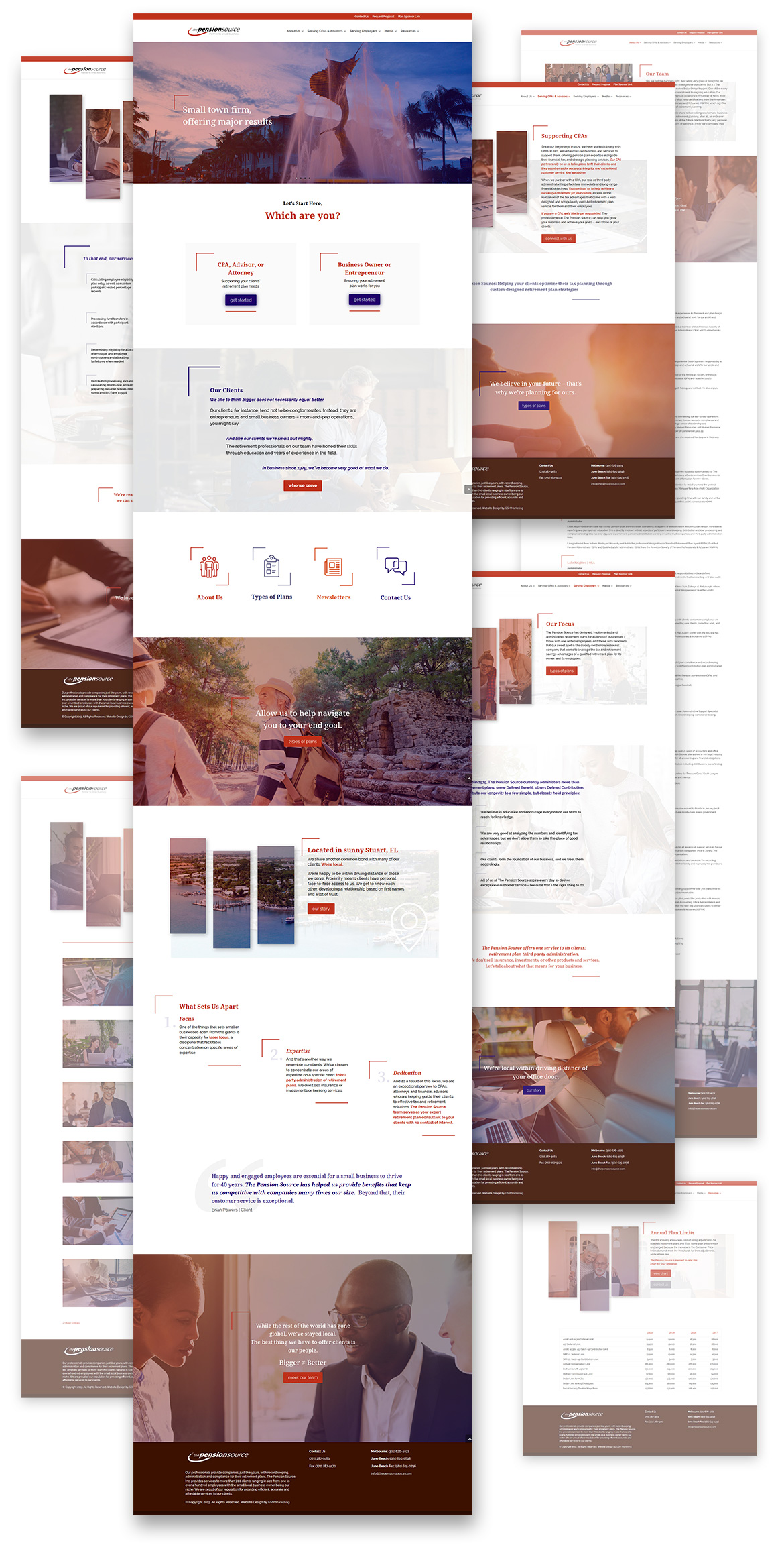 composition laying out multiple full web page designs