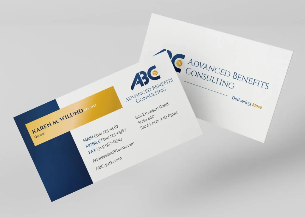 Front and Back of the business card design for Advanced Benefits Consulting