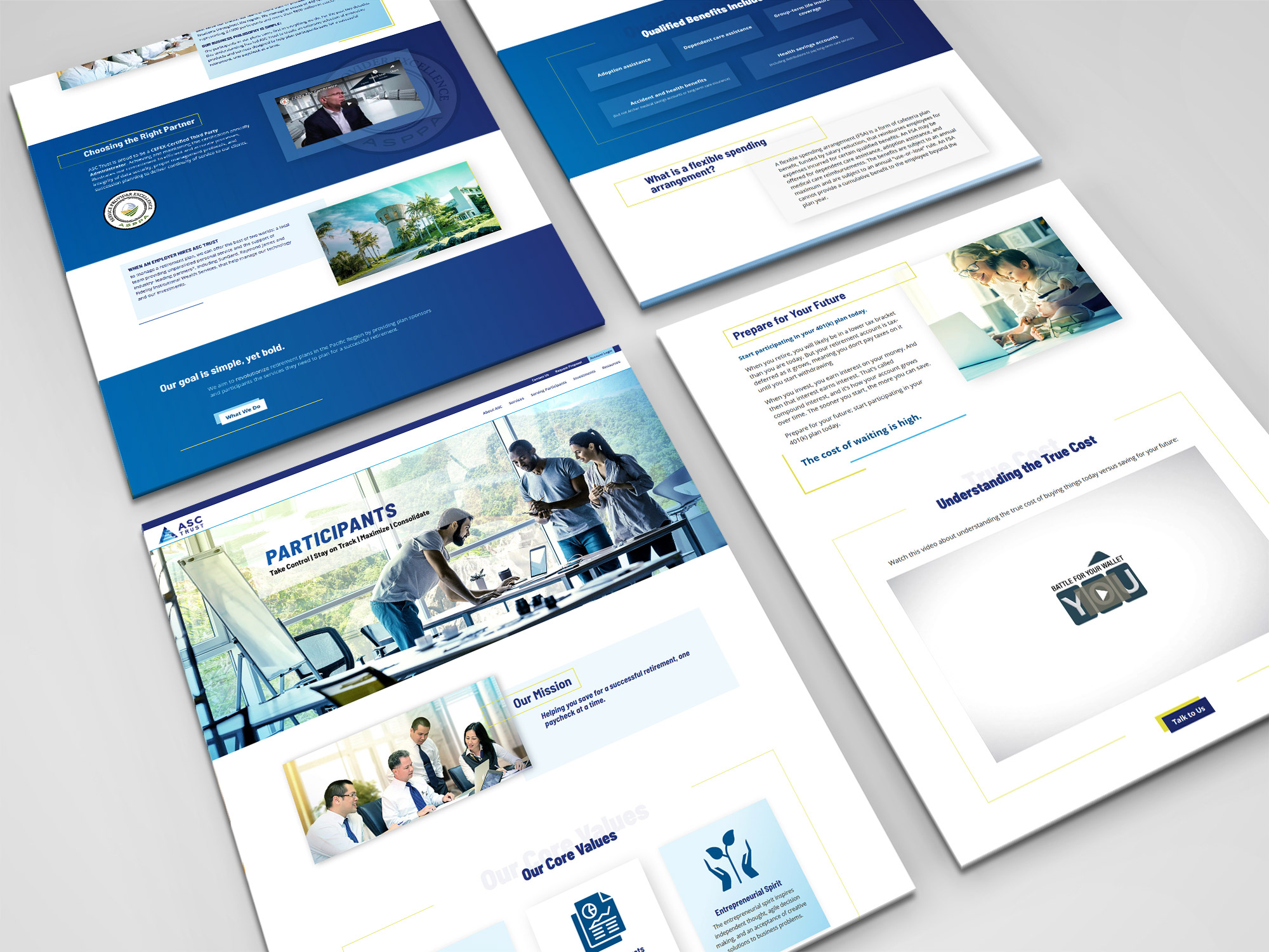 4 screen captures of ASC's web design