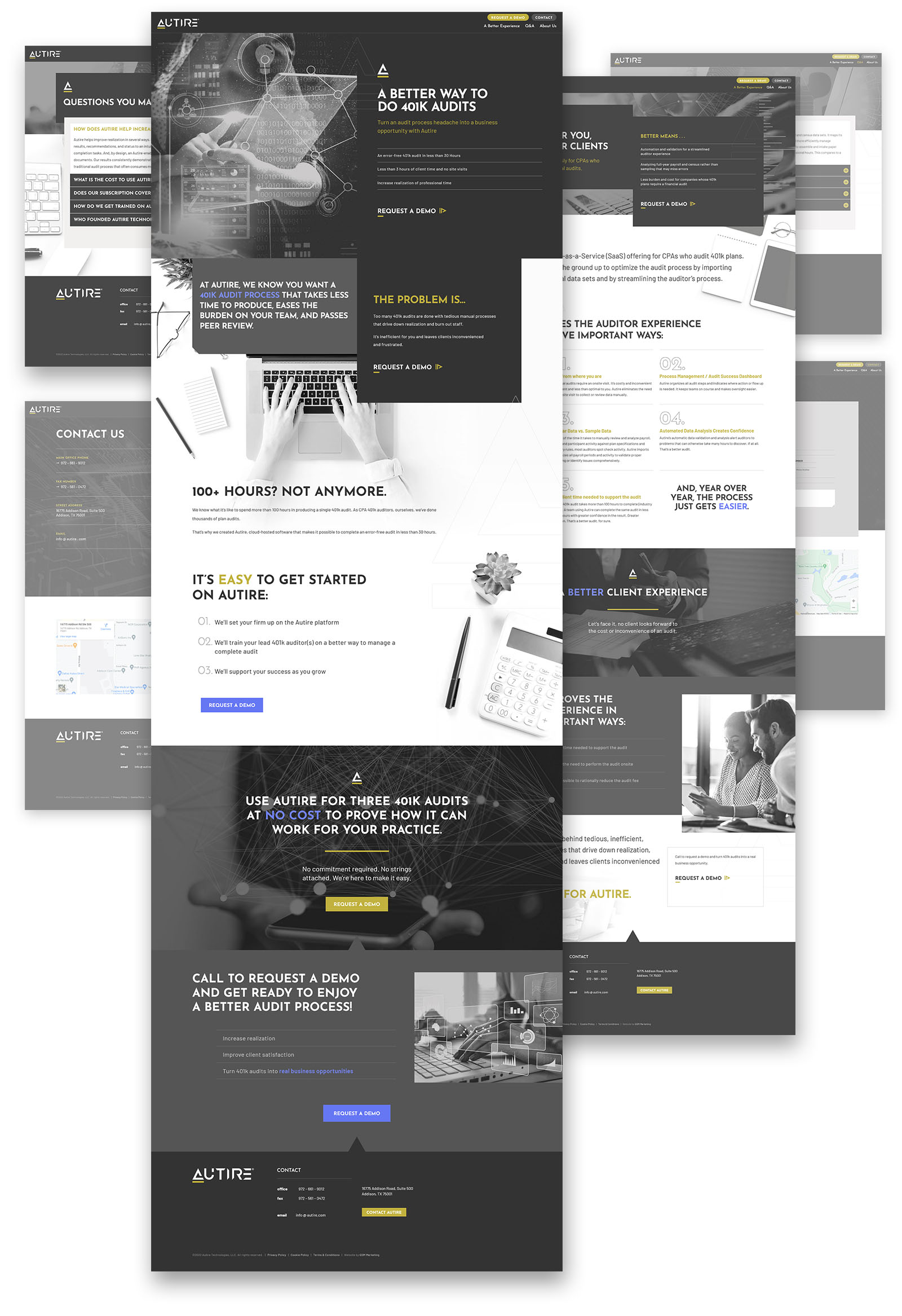 Flat composition displaying full webpage designs