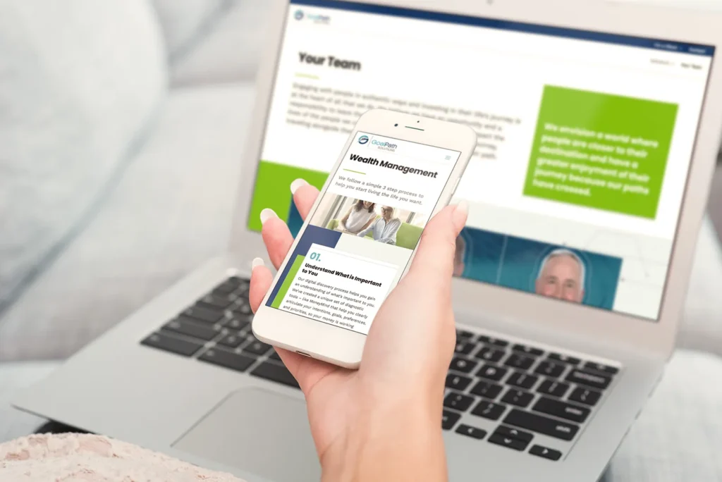 GoalPath Solutions client-side website displayed across a laptop and smartphone screen.