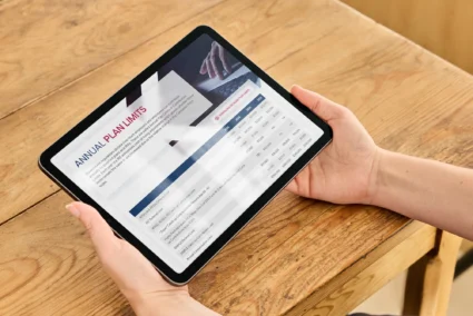 MAP website design on a tablet, held in landscape