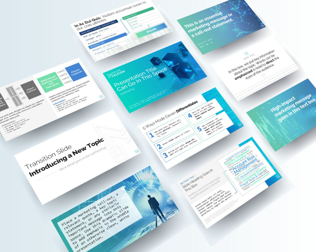 10 Mode Eleven presentation slides displayed as a set