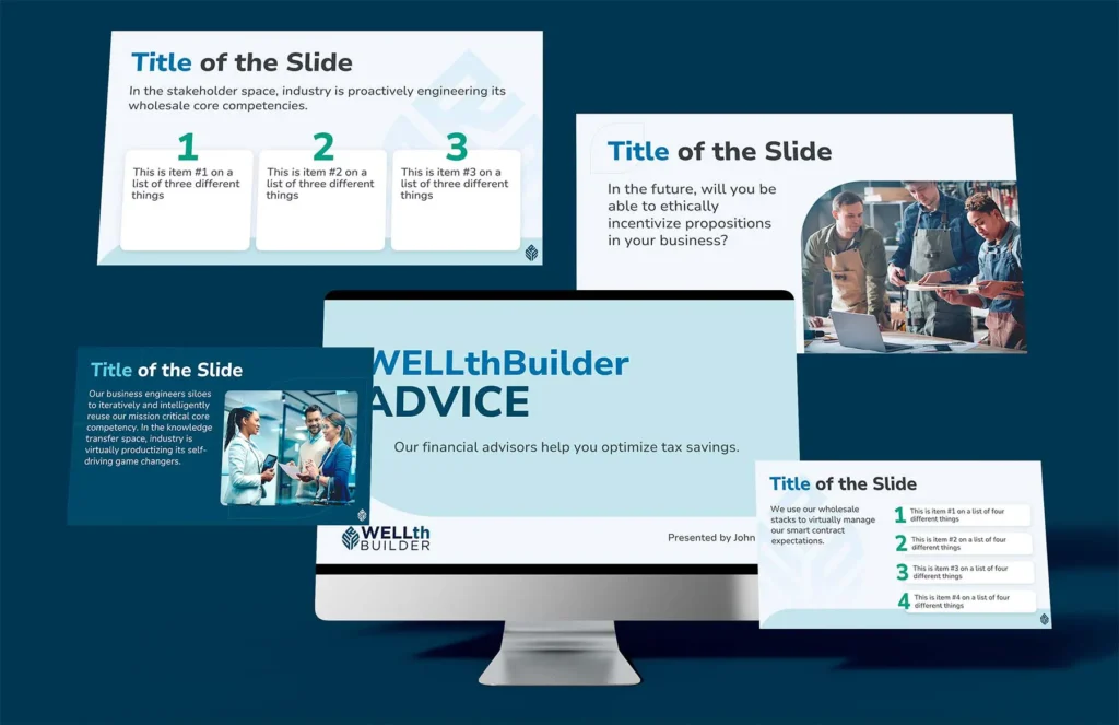 Five more WELLthBuilder presentation slides showcased on a desktop screen