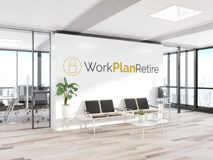 Work Plan Retire logo large on an office wall