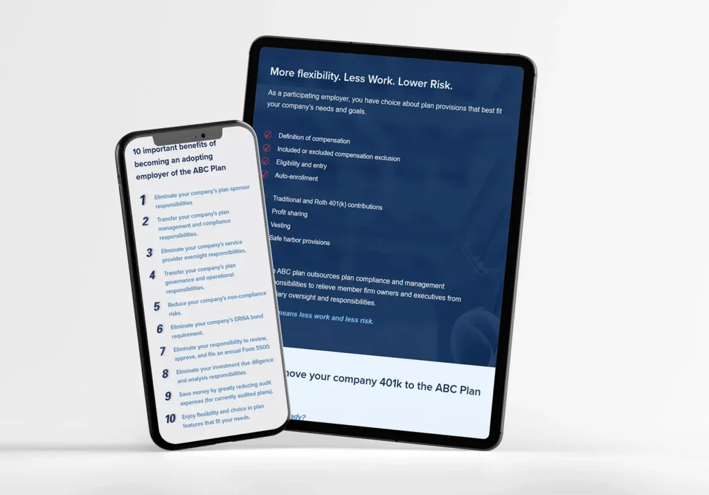 ABC Retirement mobile website displayed on a smartphone and tablet side-by-side