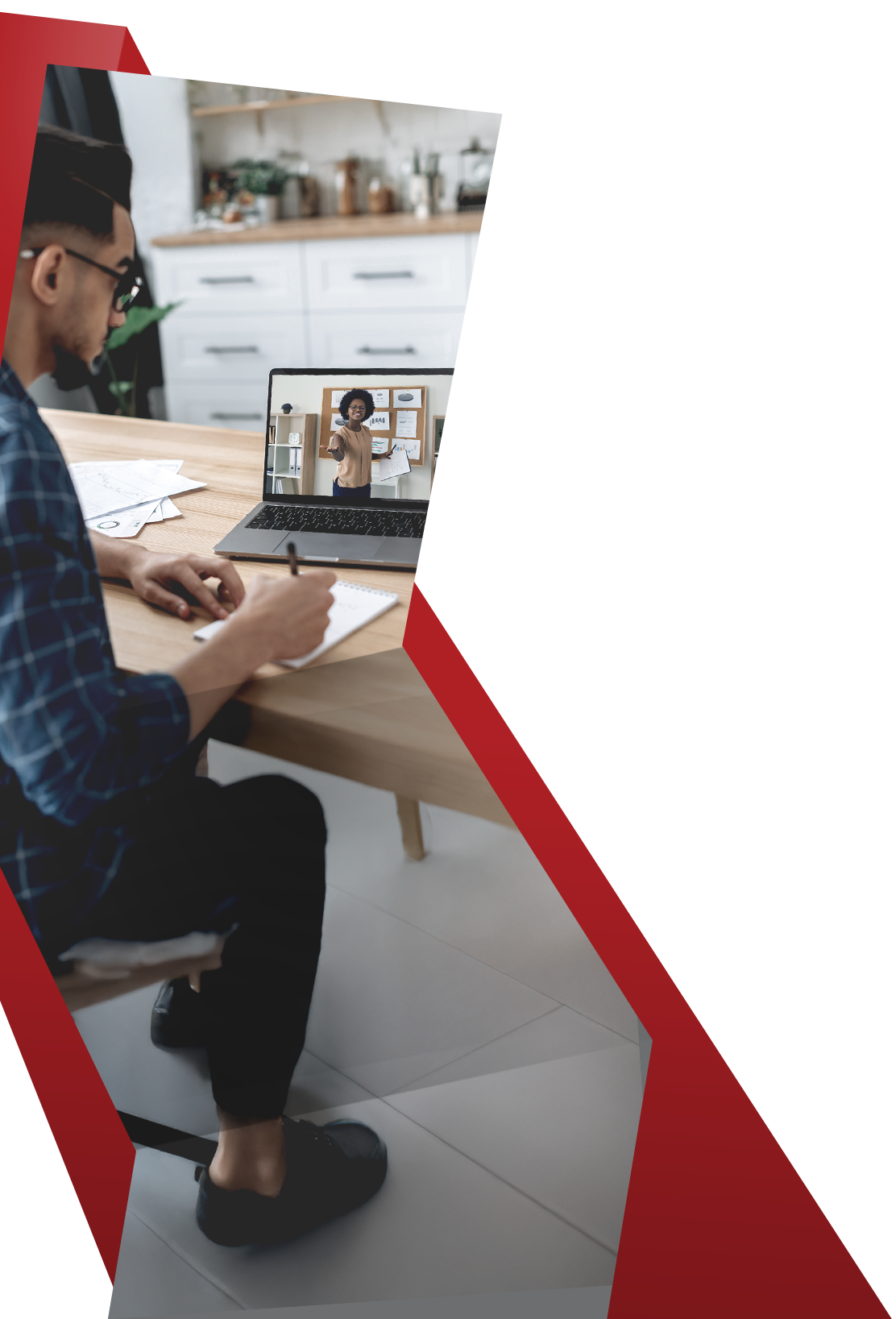 Man watching interactive video on laptop